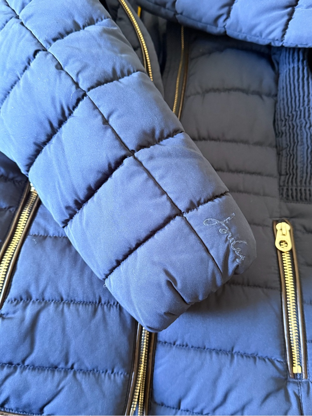 Joules Navy Quilted Puffer Jacket with Faux-Fur Trim - Picture 4 of 4
